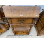 A GEORGE III STYLE LIGHT OAK SIDE-TABLE WITH SINGLE DRAWER, ON OPEN BASE, 30" WIDE