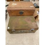 TWO VINTAGE METAL STORAGE TRUNKS