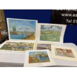 AN ARTISTS FOLDER CONTAINING A NUMBER OF MOUNTED PRINTS TO INCLUDE RUSSELL FLINT AND VAN GOUGH