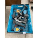 A LARGE COLLECTION OF MAKITA BATTERY POWER TOOLS AND TWO 5.0AH 18V BATTERIES TO INCLUDE A CIRCULAR