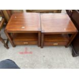 A PAIR OF MODERN HARDWOOD LAMP TABLES, BOTH WITH SINGLE DRAWER, 21.5" SQUARE