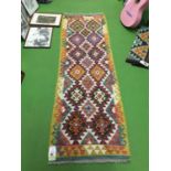 A 100% HAND KNOTTED WOOLLEN CHOBI KILIM RUG SIZE 195CM X 64CM