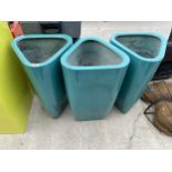 THREE GREEN FIBRE GLASS PLANTERS (H:72CM)