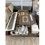 AN ASSORTMENT OF HOUSEHOLD CLEARANCE ITEMS TO INCLUDE CERAMICS AND PRINTS ETC