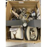 A BOX OF WRIST AND POCKET WATCHES TO INCLUDE ROTARY, HENLEY, ACCURIST, ETC PLUS FASHION WATCHES