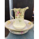 A RETRO FLORAL JUG AND WASH BOWL