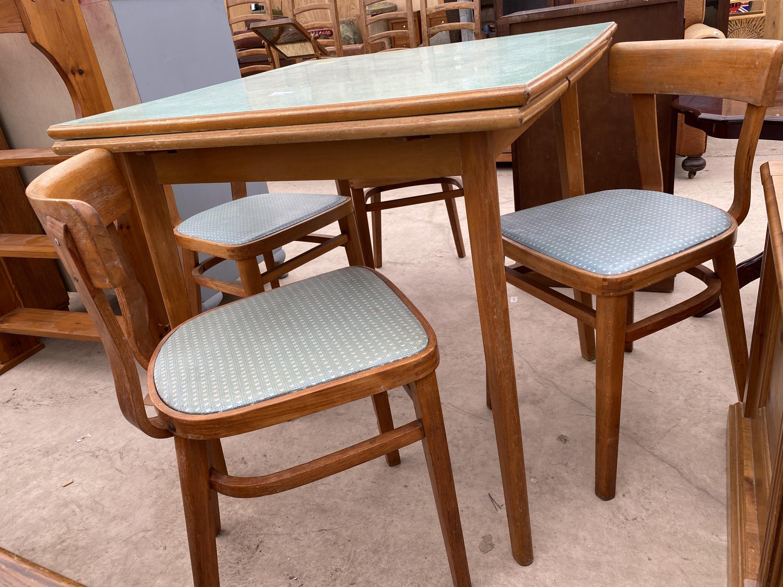 A 1950'S FORMICA TOP DRAW-LEAF KITCHEN TABLE AND FOUR CHAIRS - Image 2 of 8