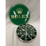 A DEALERS WALL CLOCK AND SIGN CLOCK DIAMETER 34CM SIGN 40CM