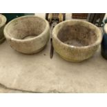 A PAIR OF LARGE RECONSTITUTED STONE PLANTERS