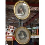 TWO OVAL GILT FRAMED ENGRAVINGS, ONE OF A LADY WITH MILK CHURNS, THE OTHER A LADY WITH A BASKET OF