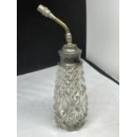 A CUT GLASS SCENT BOTTLE WITH A HALLMARKED CHESTER SILVER TOP