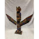 A MINIATURE 1ST NATION NOOKTKA TOTEM POLE SIGNED BY HARVEY WILLIAMS HEIGHT 62CM
