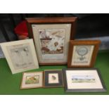 A QUANTITY OF FRAMED PRINTS MAINLY DEPICTING BALLOON JOURNEYS