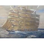 A LARGE GILT FRAMED SIGNED LIMITED EDITION PRINT OF ROYAL CLIPPER UNDER FULL SAIL BY GEOFF HUNT NO.4