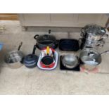 AN ASSORTMENT OF PANS AND COOKING POTS