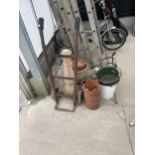 A COLLECTION OF GARDEN POTS AND ITEMS TO ALSO INCLUDE A VINTAGE SACK TRUCK