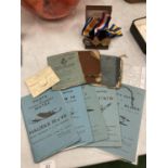 THREE 1914 - 1918 WAR MEDALS WITH FIVE VARIOUS PILOT NOTES BOOKS, A RAID SPOTTERS NOTE BOOK, A