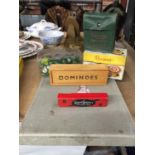 A SELECTION OF VINTAGE GAMES TO INCLUDE PEGITY, DOMINOES, MARBLES, A CINE TITLE SET, ETC