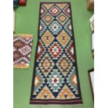 A 100% HAND KNOTTED WOOLLEN MAIMANA KILIM RUG SIZE 206CM X 70CM