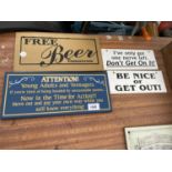 FOUR VARIOUS WOODEN SIGNS