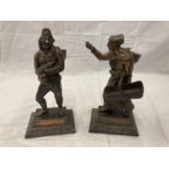 A PAIR OF BRONZE DIPPED FRENCH GRAPE PICKER METAL FIGURINES