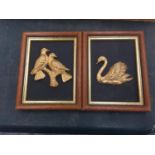 TWO FRAMED GOLD PLATED BIRDS 9.5CM X 12CM