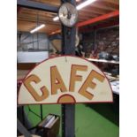 A HAND PAINTED WOODEN CAFE SIGN 73CM X 37CM