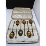 A BOXED SET OF SIX GOLD PLATED COFFEE SPOONS