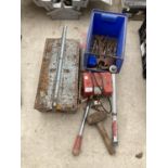 AN ASSORTMENT OIF ITEMS TO INCLUDE A BATTERY CHARGER, A TOOL BOX AND A LUMP HAMMER ETC