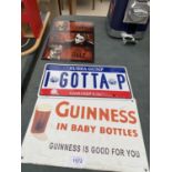 THREE VARIOUS TIN SIGNS TO INCLUDE 'GUINNESS' ETC