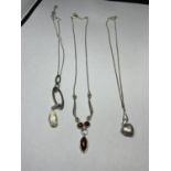 THREE MARKED SILVER NECKLACES WITH PENDANTS TO INCLUDE A THOMAS SABO FLIP FLOP CHARM