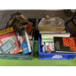 TWO BOXES AND A BAG CONTAINING FICTION AND NON FICTION BOOKS TO INCLUDE SOPHIA LOREN, GARDENING,