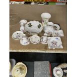 A JOBLOT OF BOWLS, TRINKET DISHES, CANDLESTICKS, ETC TO INCLUDE HAMMERSLEY, QUEEN'S, WEDGWOOD, ETC