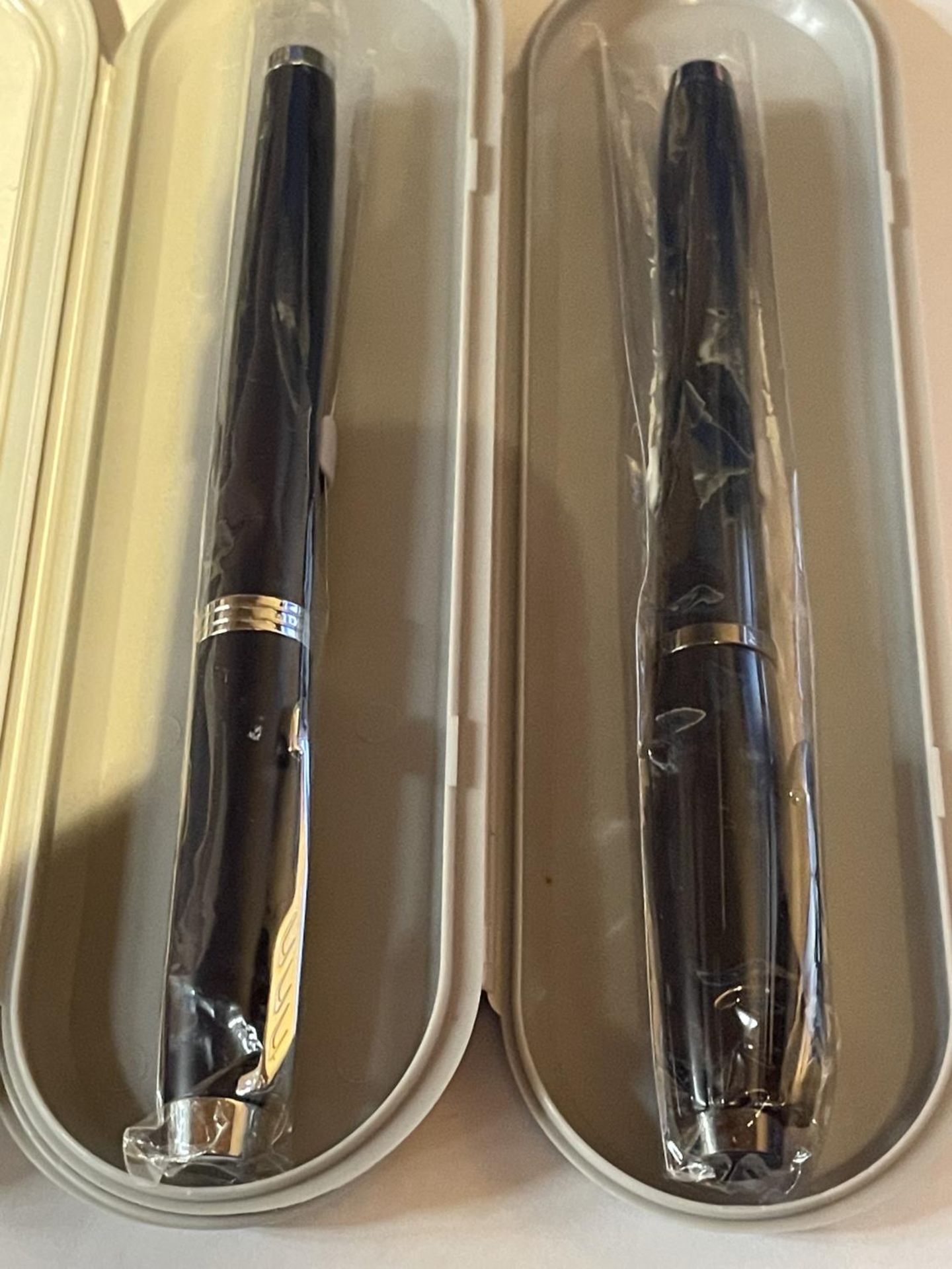 TWO NEW AND BOXED PARKER FOUNTAIN PENS ONE MATT BLUE IM SERIES WITH FINE NIB AND ONE BLACK FORSET - Image 2 of 2