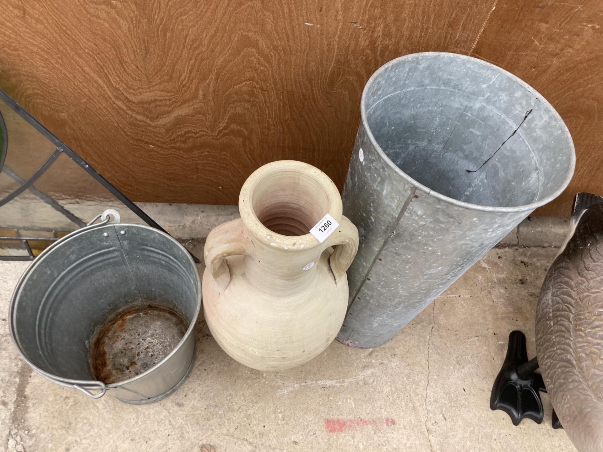 TWO GALAVANISED BUCKETS AND A CERAMIC URN VASE - Image 3 of 10