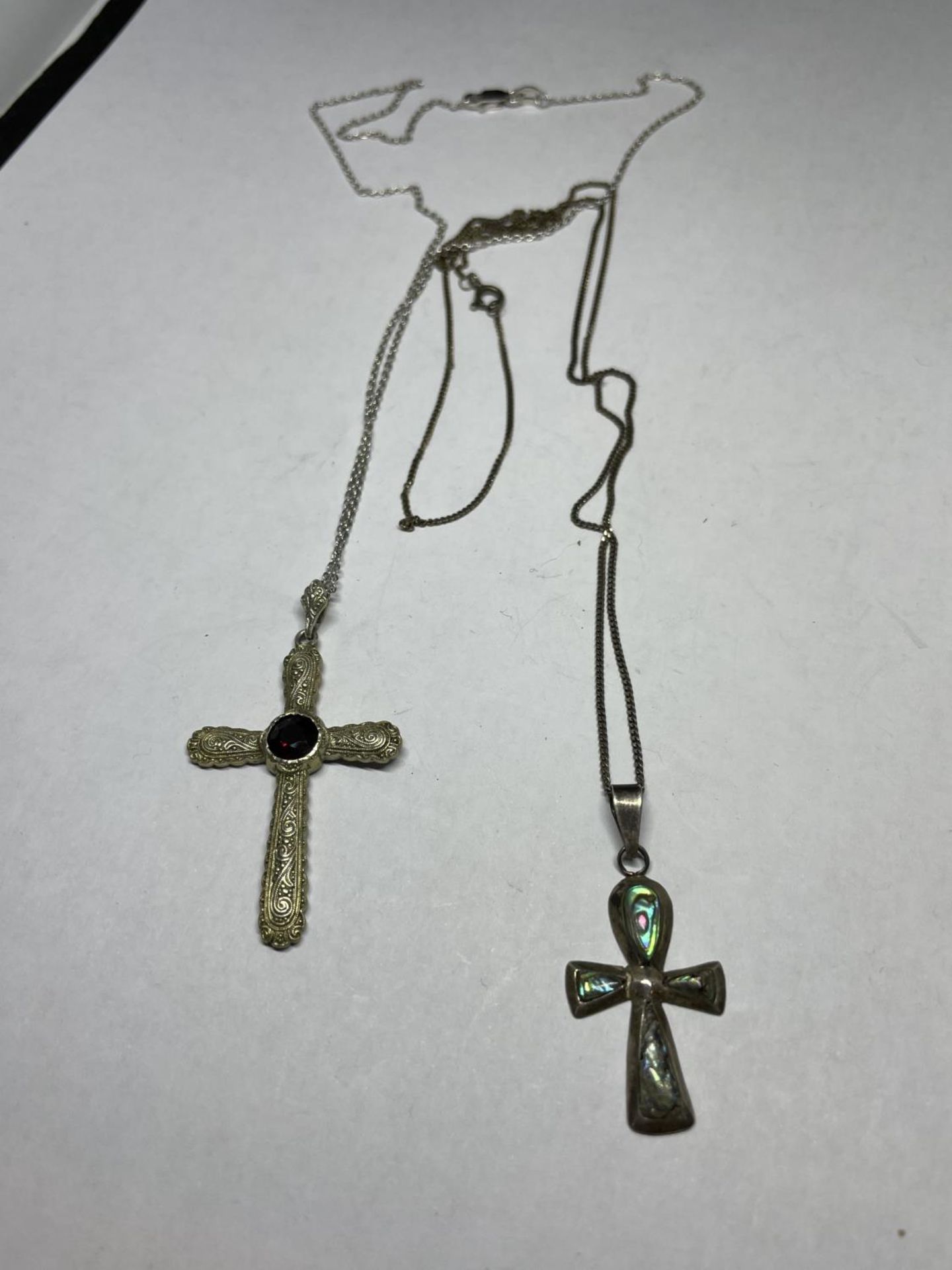 TWO SILVER CROSS PENDANTS ON CHAINS - Image 2 of 8