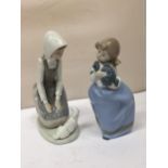 TWO NAO FIGURINES TO INCLUDE A GIRL AND A DOG AND A GIRL AND A LAMB