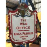 AN ENAMEL THE WAR OFFICE SIGN