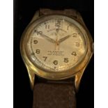 A VINTAGE SULLY SPECIAL 15 JEWEL AUTOMATIC WRIST WATCH WITH BROWN LEATHER STRAP IN A PRESENTATION