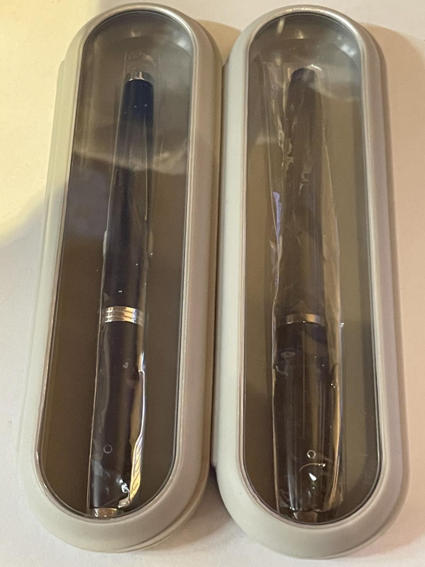 TWO NEW AND BOXED PARKER FOUNTAIN PENS ONE MATT BLUE IM SERIES WITH FINE NIB AND ONE BLACK FORSET
