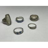 FIVE MARKED SILVER RINGS