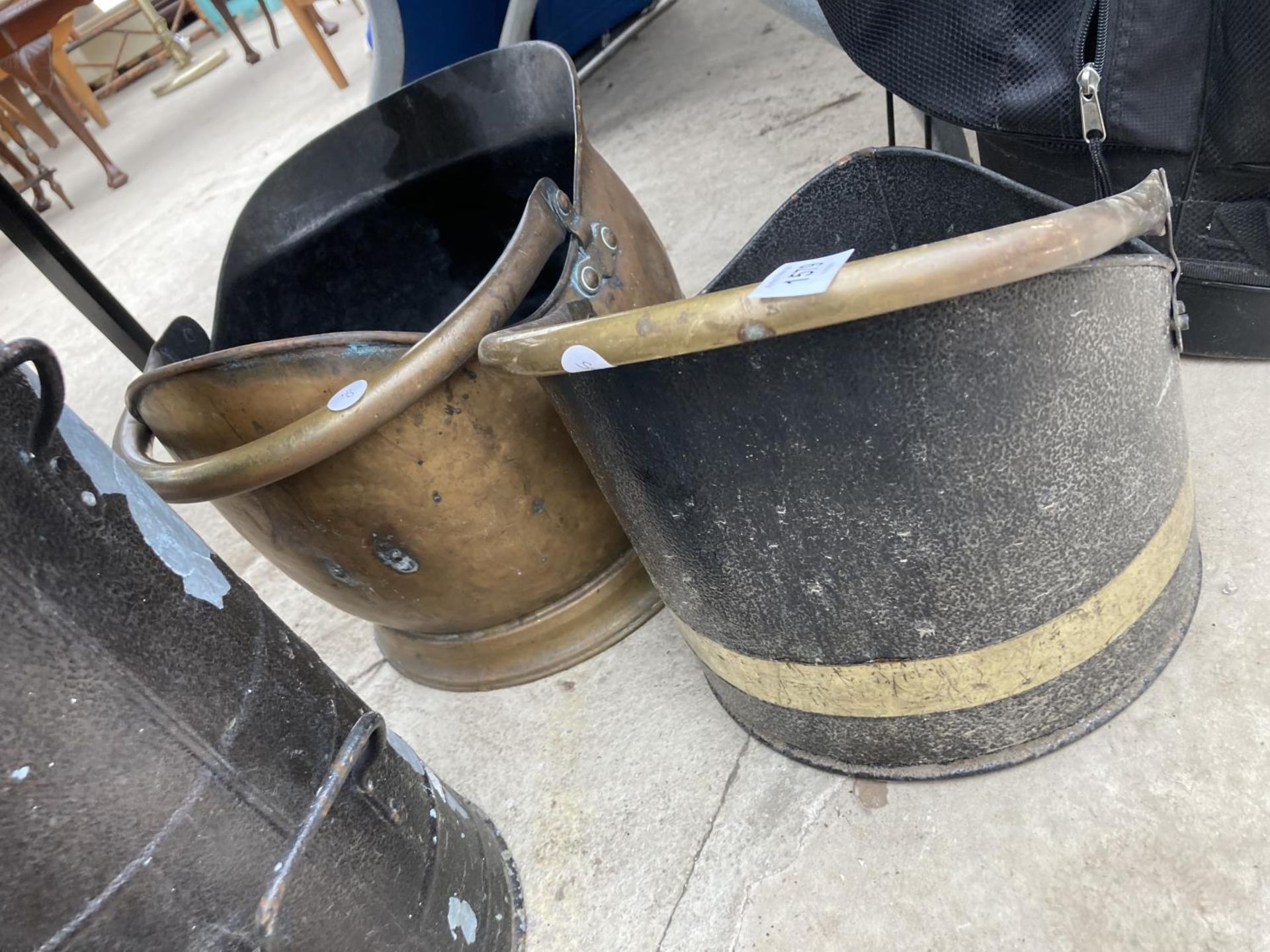 THREE VARIOUS COAL BUCKETS AND A COAL SKUTTLE - Image 2 of 4