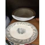 A VERY LARGE VINTAGE STONEWARE BOWL DIAMETER 44CM AND A LARGE 'DANISH FERN' STONEWARE PLATTER