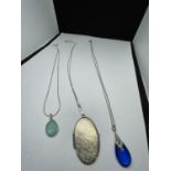 THREE MARKED SILVER NECKLACES WITH PENDANTS