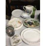 A QUANTITY OF CERAMICS INCLUDING A GRINDLEY 'TURKEY' PLATE, 1888 'GOD SPEED THE PLOUGH' TWIN HANDLED