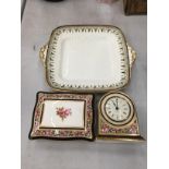 TWO PIECES OF WEDGWOOD 'CLIO' TO INCLUDE A CLOCK AND A TRINKET BOX PLUS ANOTHER WEDGWOOD PLATE