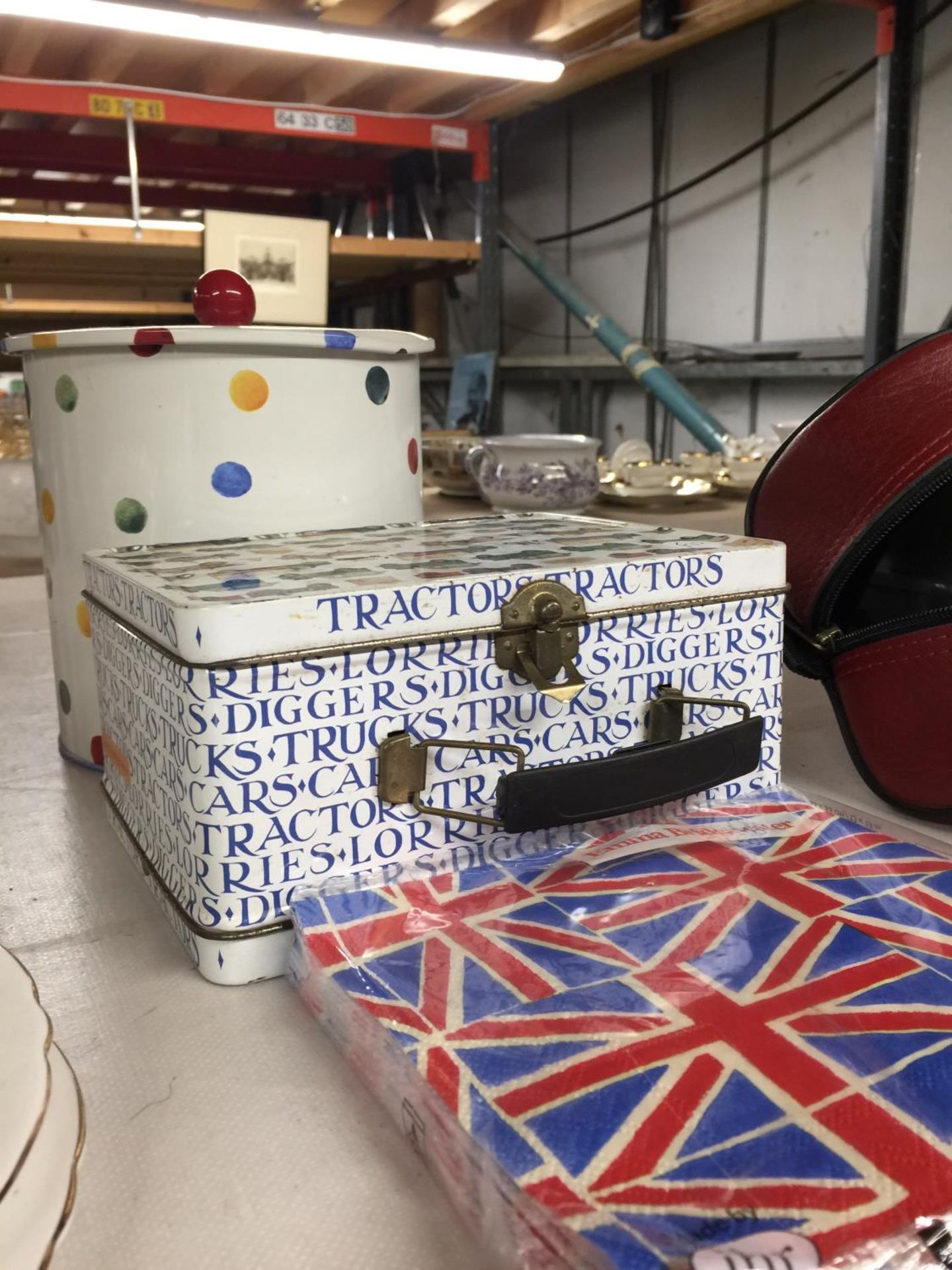 AN EMMA BRIDGEWATER BISCUIT BARREL, EMMA BRIDGEWATER UNION JACK SERVIETTES AND A VINTAGE TRACTORS - Image 2 of 2