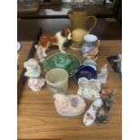 A QUANTITY OF CERAMIC ITEMS INSLUDING A COFFEE POT, HEN PLATE, COUNTRY ROSES SHOE, FIGURES, ETC