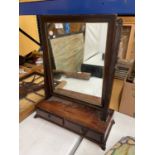 A MAHOGANY DRESSING TABLE MIRROR WITH TWO LOWER DRAWERS