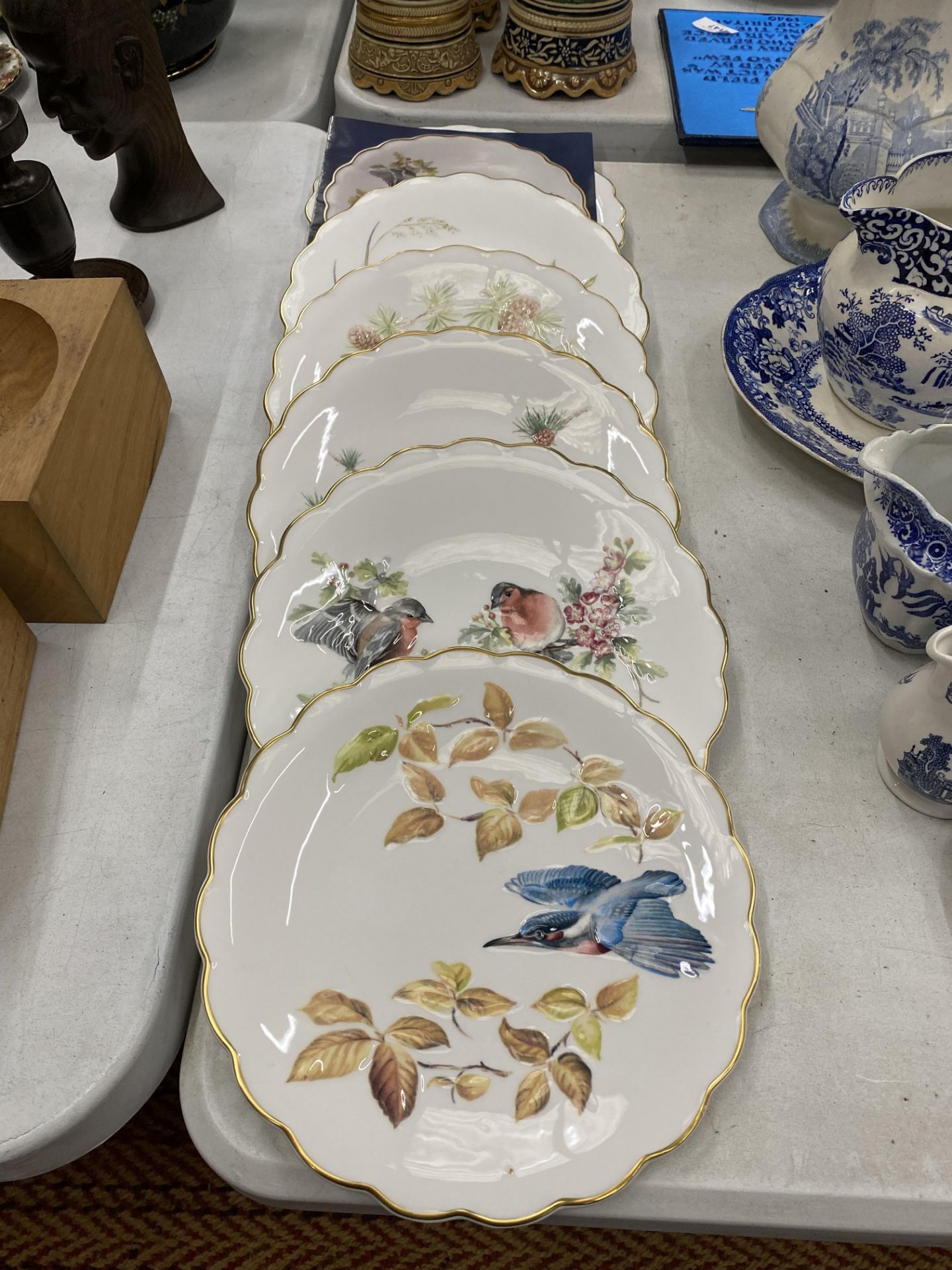 SIX COLLECTABLE 'THE BIRDS OF DOROTHY DOUGHTY DESSERT PLATES' TO INCLUDE KINGFISHER, ROBIN, ETC